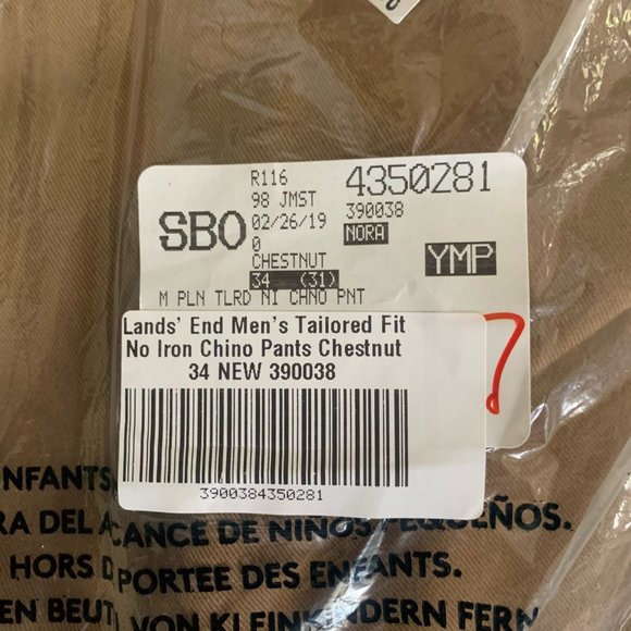 NWT LANDS' END MEN'S TAILORED FIT NO IRON CHINO PANTS CHESTNUT 34X31 - Picture 6 of 7